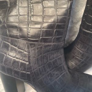 Steve Madden Womens Fenix Leather Pointed Toe Knee High, Black Croco